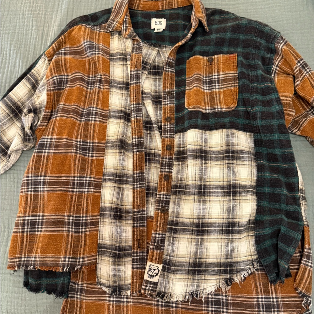BDG Orange and Green Casual Button Down Shirt